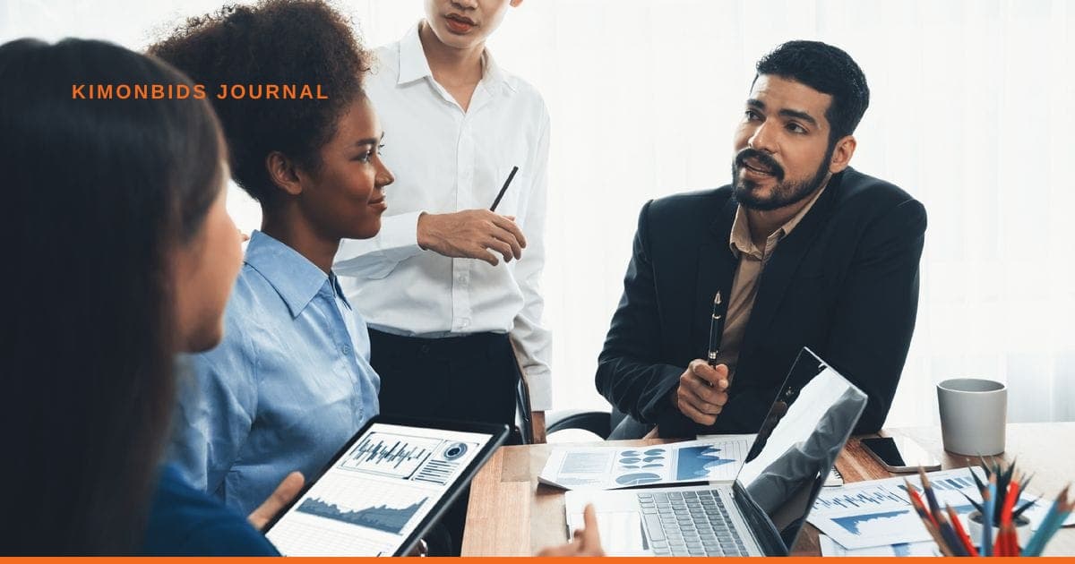A business team in a strategy meeting.